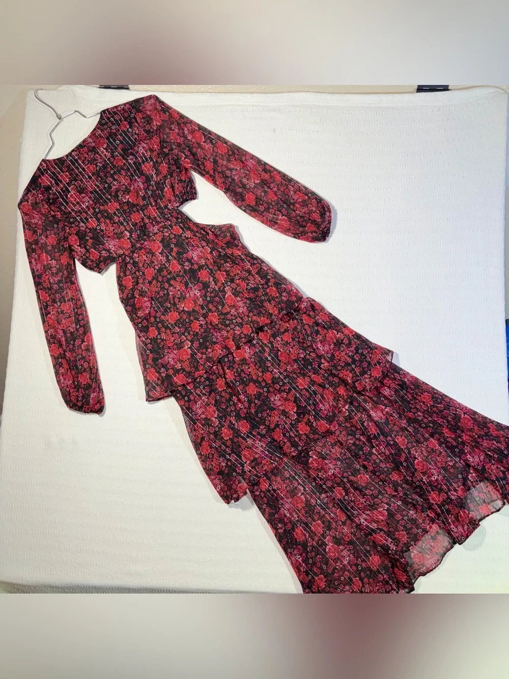 Haute Nites Floral Tiered Cutout Maxi Dress Small Flowy Fairy Party Going Out - Picture 6 of 13